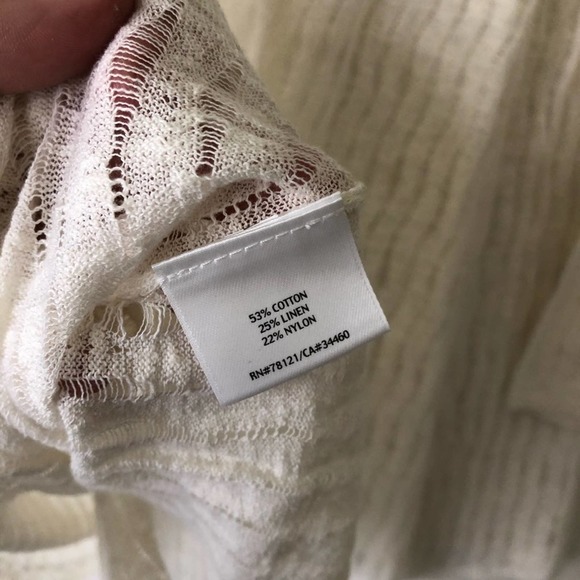 Eileen Fisher Linen Sweater Knit Top Ivory White Crochet Flowy Petite Large - Picture 5 of 5